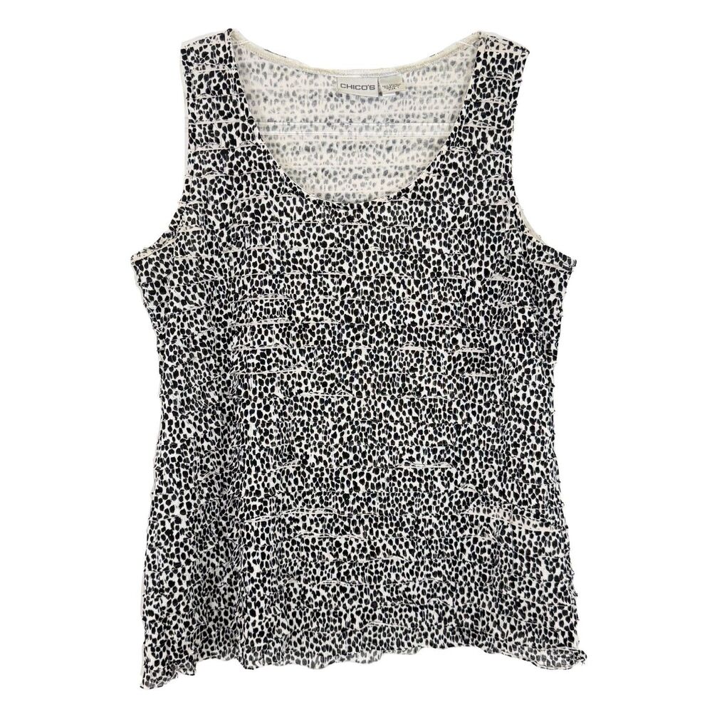 CHICO’S Tiered Tank Top Size 1 (M) Leopard Print Black White Layering Blouse B1